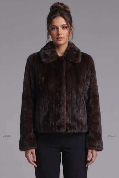 Dark Brown Fur Boxy Cropped Jacket dark brown fur jacket - product view 1