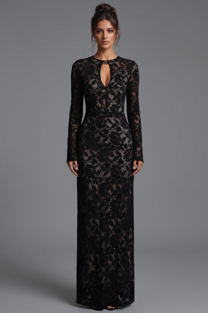 Black Floral Lace Column Gown black floral lace gown - product view 1