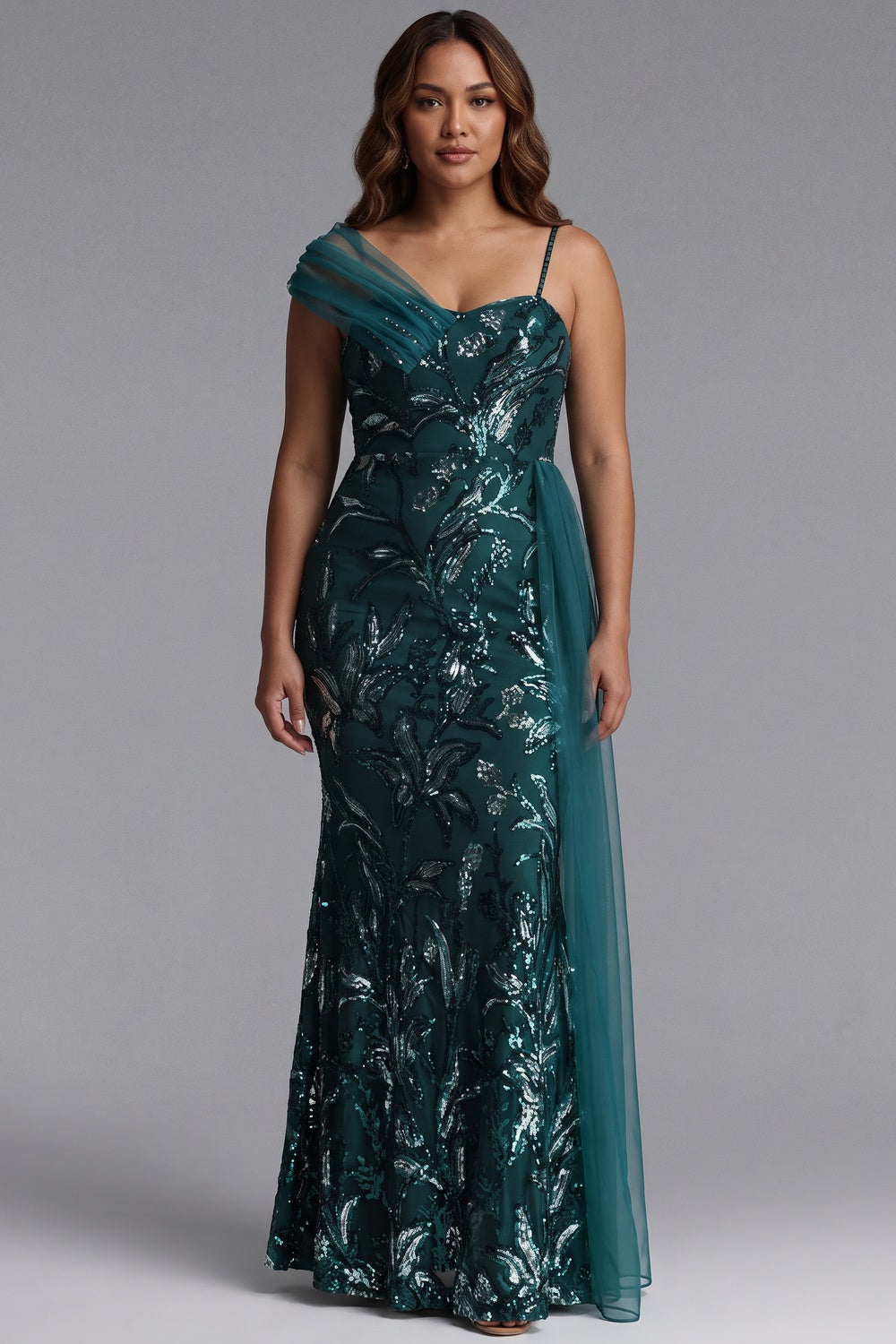 Emerald Green Sequined Mesh Mermaid Evening Gown emerald green sequined mesh evening gown - product view 1