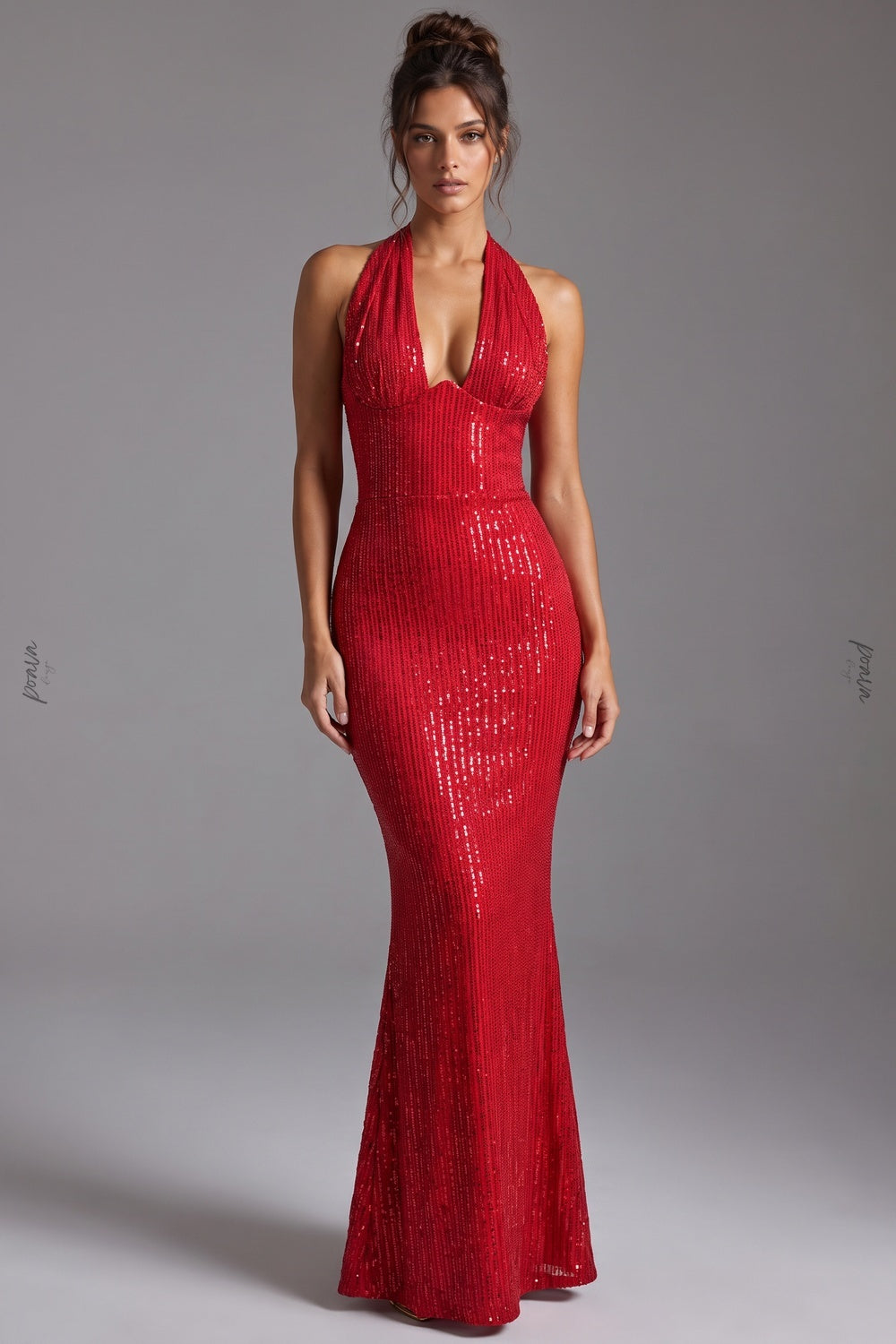 Red Sequined Mesh Mermaid Gown red sequined mesh gown - product view 1