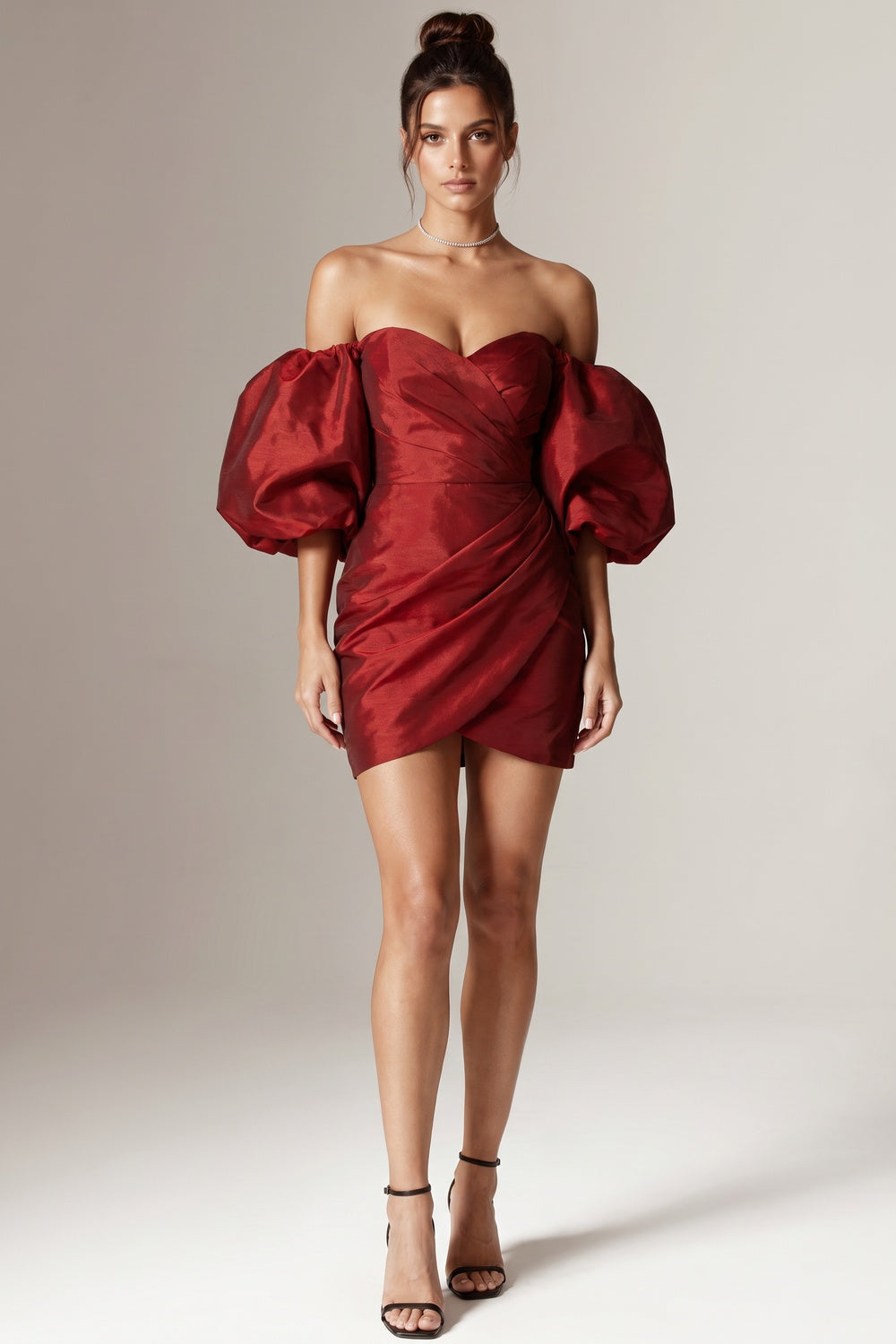 Deep Red Taffeta Bodycon Mini Dress deep red taffeta dress - product view 1