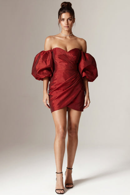 Deep Red Taffeta Bodycon Mini Dress deep red taffeta dress - product view 1