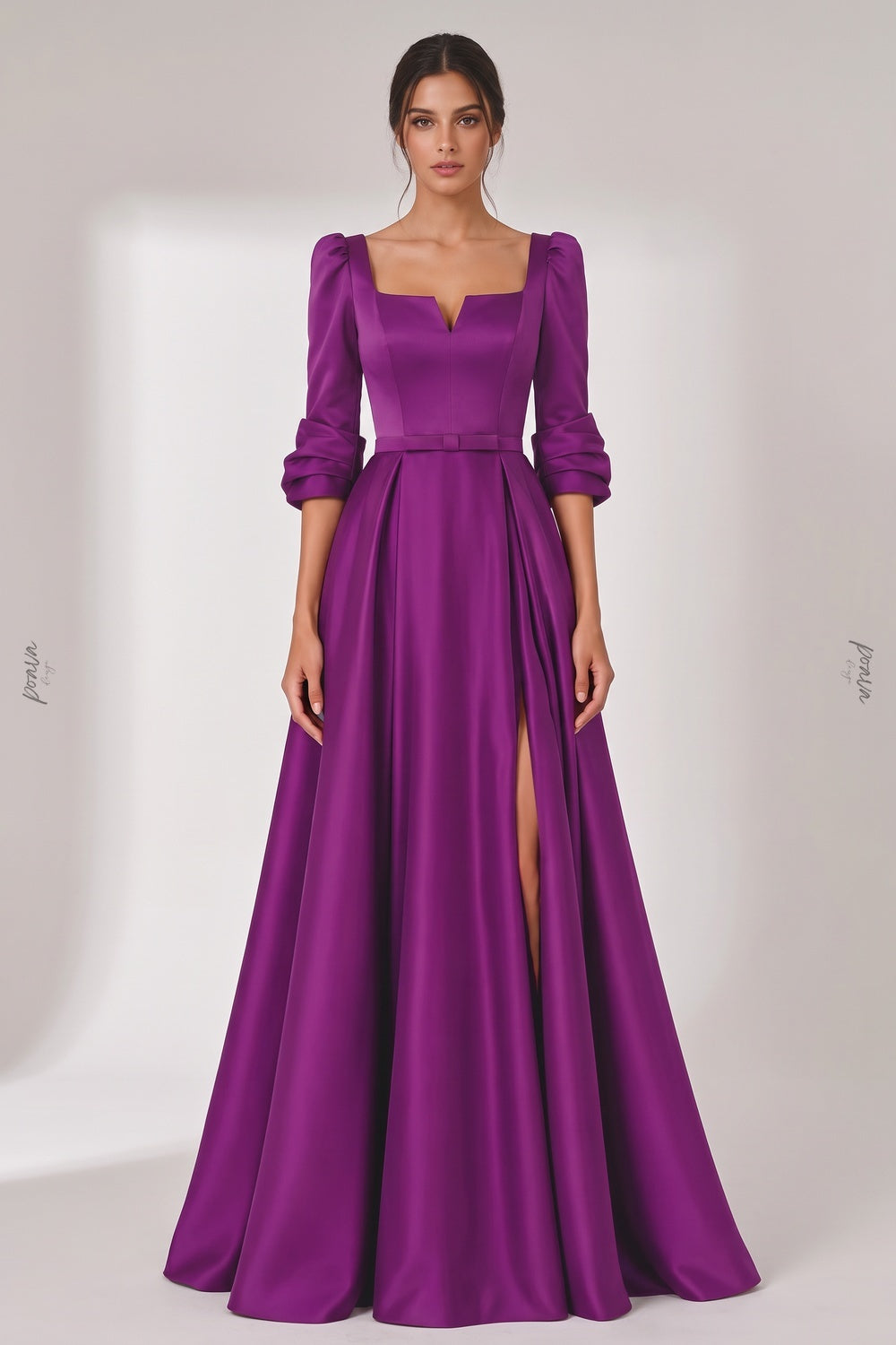 Purple Satin A-Line Evening Gown purple satin evening gown - product view 1