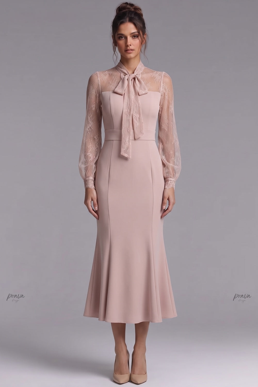 Dusty Pink Structured Crepe Mermaid Midi Dress dusty pink structured crepe midi dress - product view 1