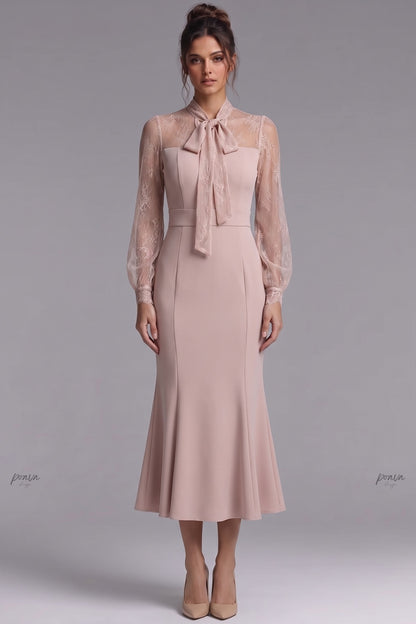 Dusty Pink Structured Crepe Mermaid Midi Dress dusty pink structured crepe midi dress - product view 1