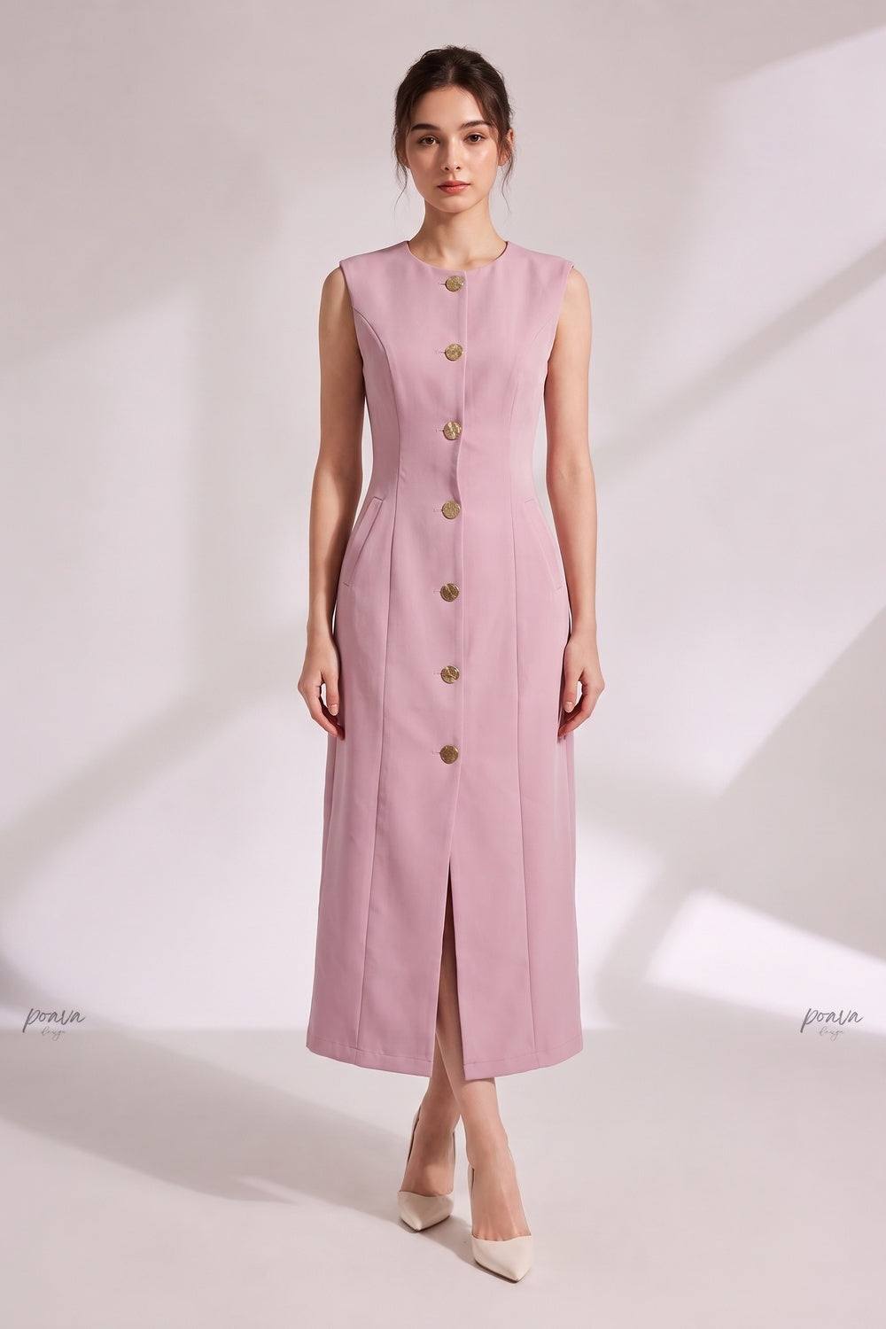 Dusty Pink Woven Suiting Sheath Vest Dress dusty pink woven suiting vest dress - product view 1
