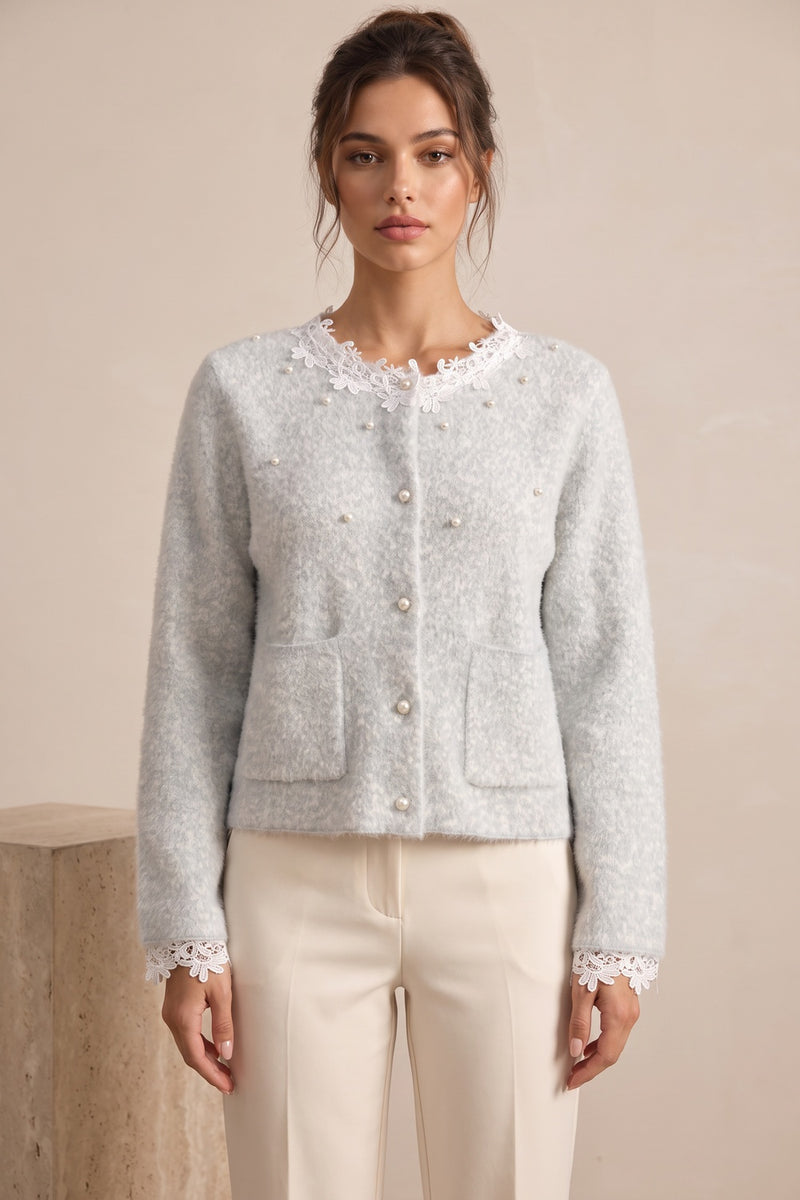 pale ice blue mohair-blend knit boxy, slightly cropped cardigan
