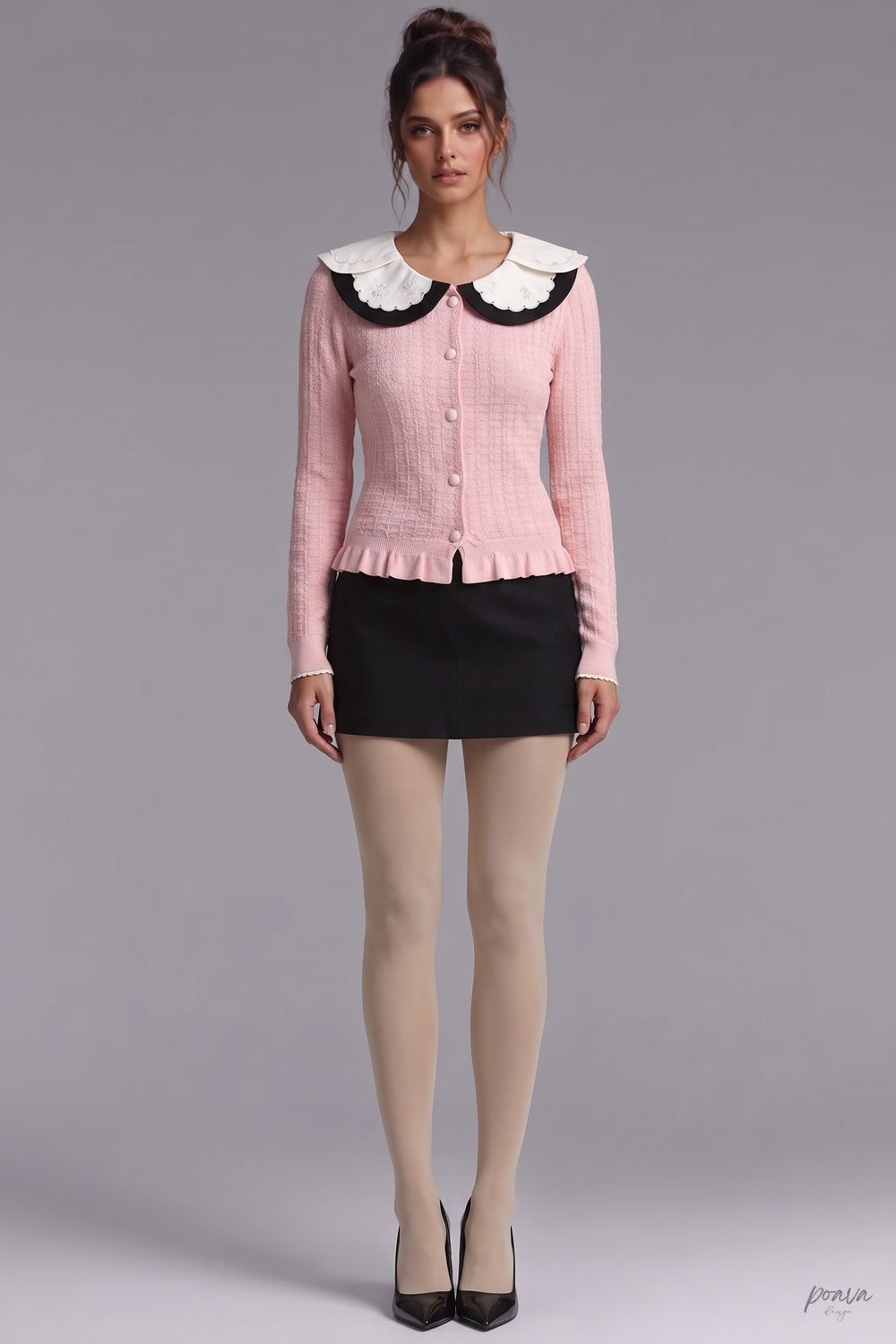 Light Pink Textured Knit Fitted Ruffled Hem Cardigan light pink textured knit cardigan - product view 1
