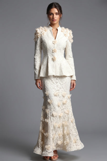 Ivory Corded Floral Lace Two-Piece Skirt Suit Ivory, Cream Corded floral lace Two-piece skirt suit - product view 1