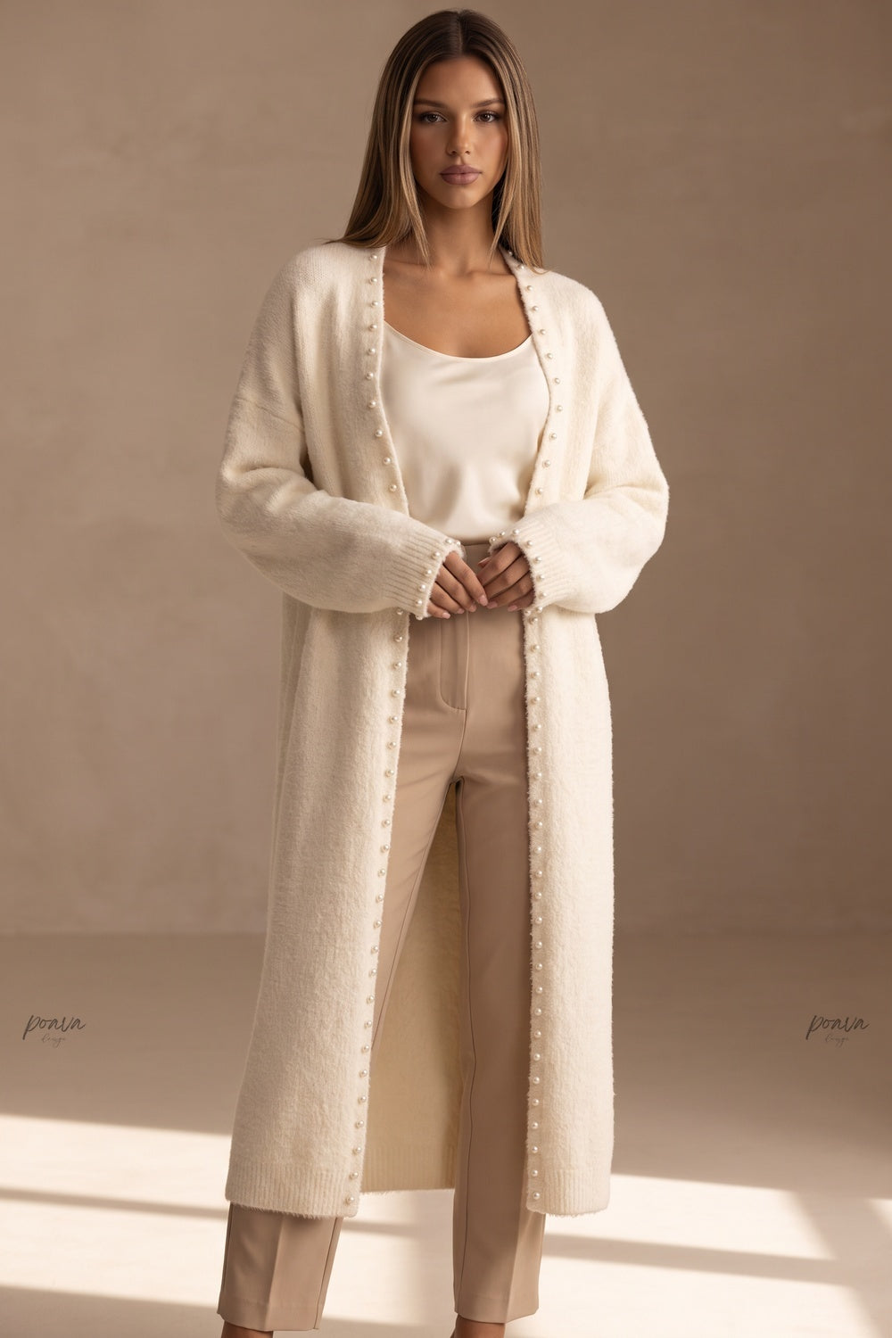 cream fuzzy knit straight oversized open-front long cardigan cream, off-white fuzzy knit long cardigan - product view 1