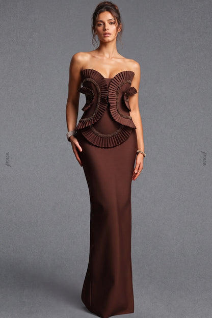 Chocolate Brown Matte Crepe Column Evening Gown chocolate brown heavyweight matte crepe evening gown - product view 1