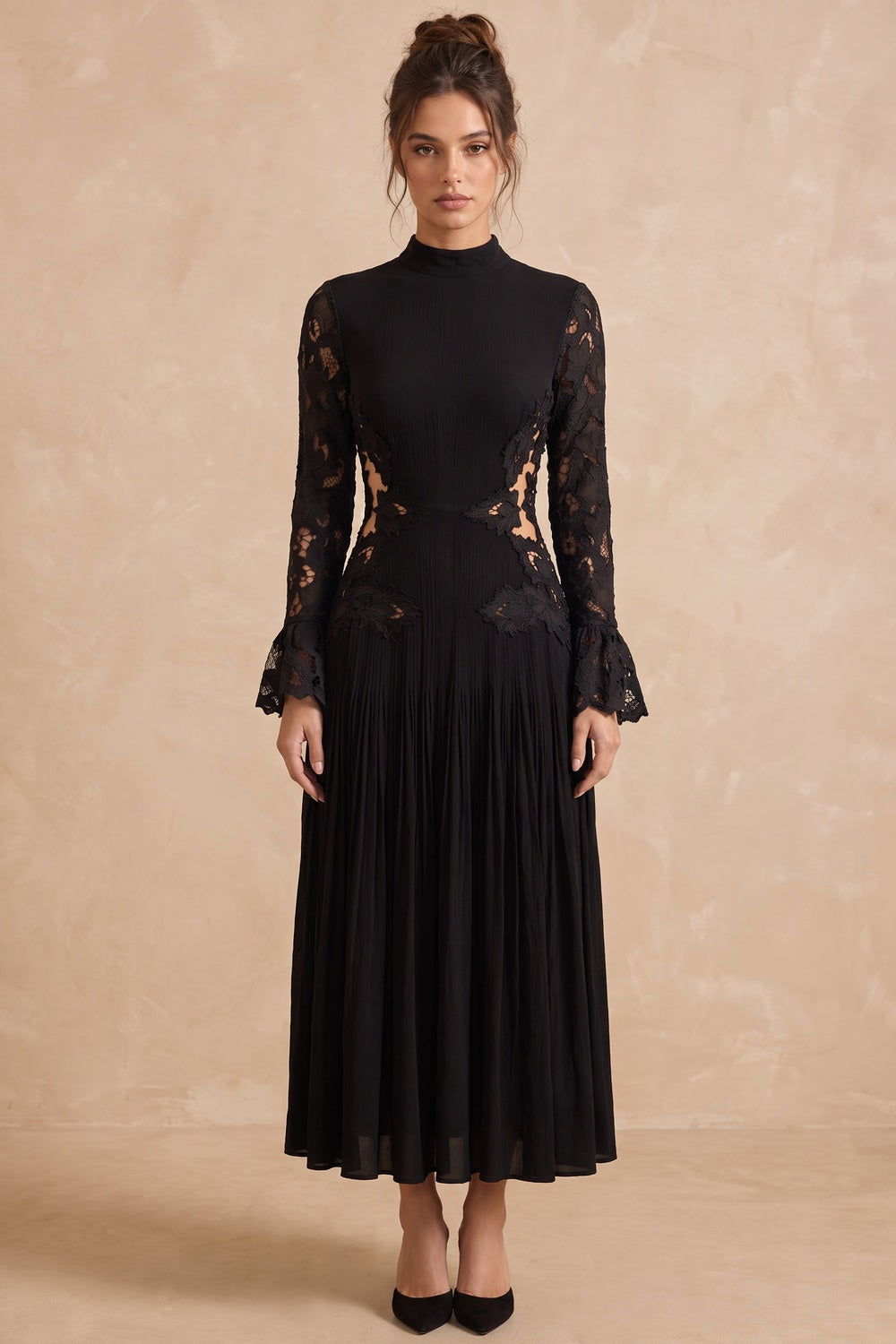Black Matte Crepe A-line Midi Dress black matte crepe midi dress - product view 1