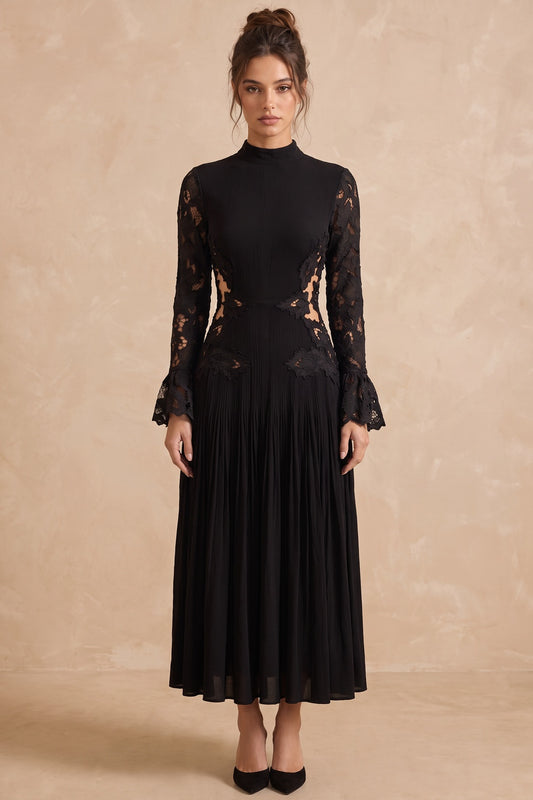 Black Matte Crepe A-line Midi Dress black matte crepe midi dress - product view 1
