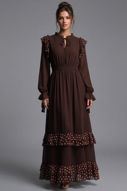 Dark Brown Chiffon A-Line Tiered Maxi Dress dark brown chiffon maxi dress - product view 1