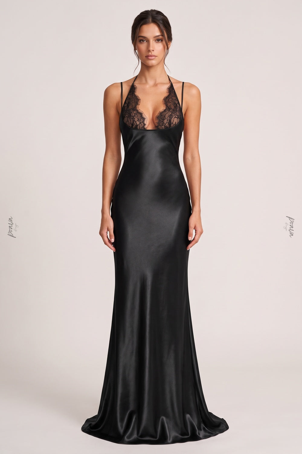 Black Satin Column Evening Gown black satin evening gown - product view 1