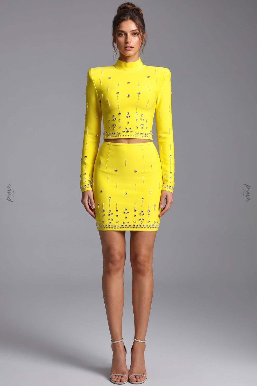 Bright Yellow Structured Stretch Knit Two-Piece Set Bright yellow Structured stretch knit Two-piece set - product view 1