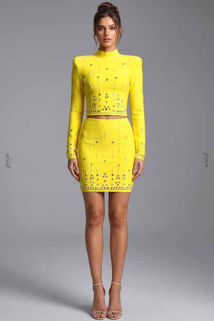 Bright Yellow Structured Stretch Knit Two-Piece Set Bright yellow Structured stretch knit Two-piece set - product view 1