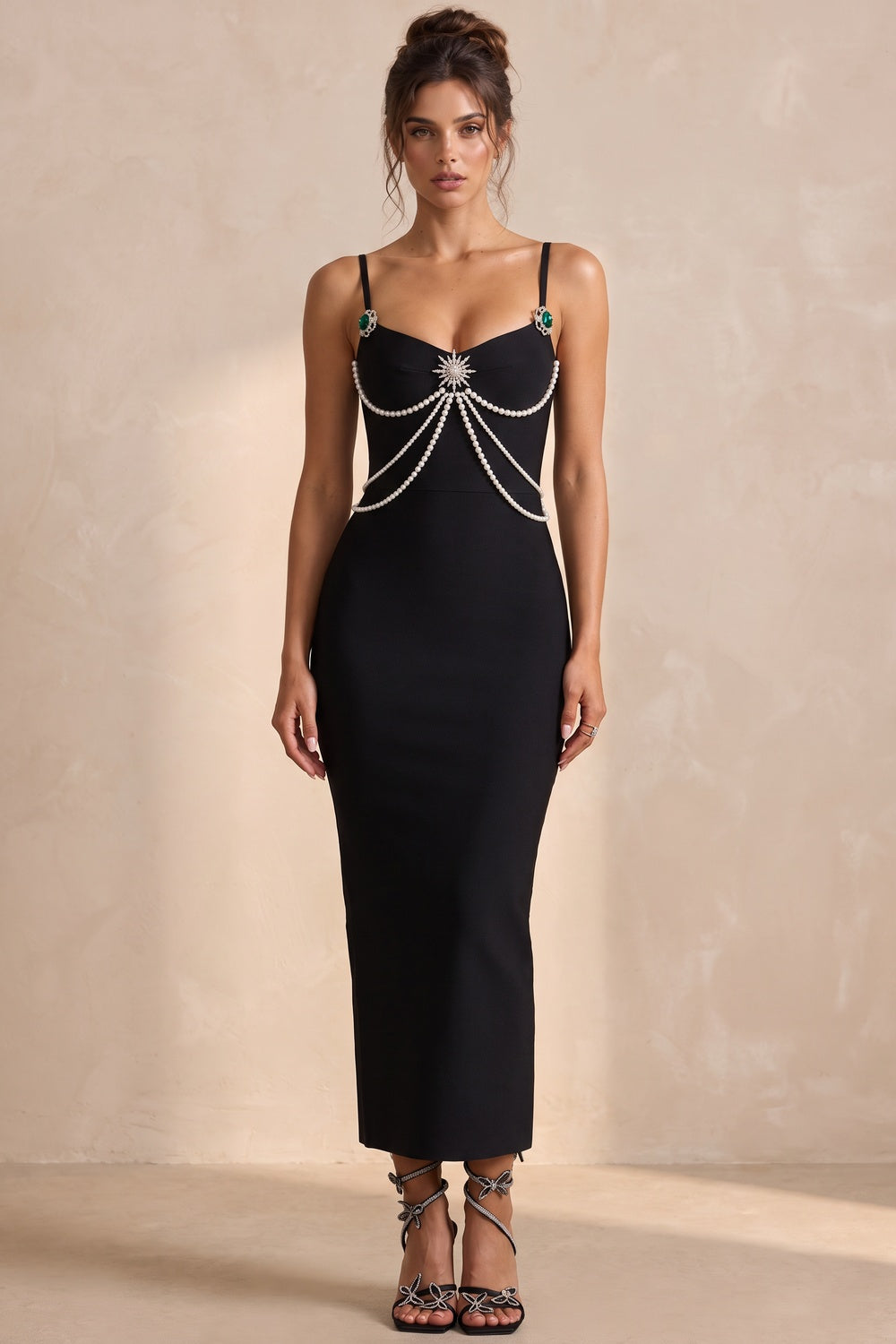 Black Heavy Knit Bandage Bodycon Midi Dress black heavy knit bandage fabric dress - product view 1