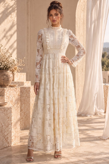 Cream Lace A-Line Maxi Dress cream lace dress - product view 1
