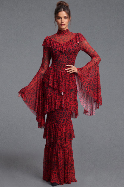 Red Sheer Mesh Tiered Maxi Dress red sheer mesh dress - product view 1