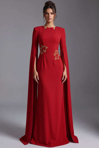 Red Crepe Column Gown with Cape Sleeves Red Crepe Gown - product view 1