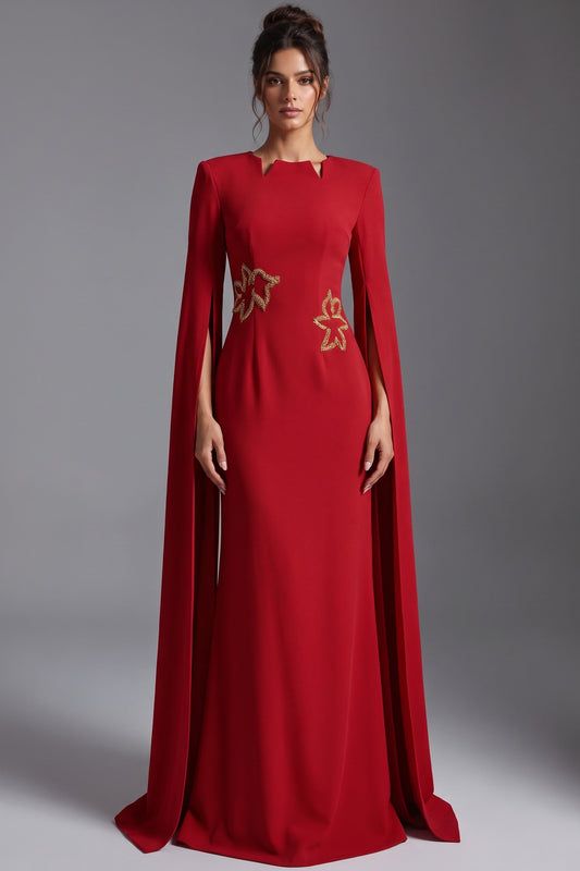 Red Crepe Column Gown with Cape Sleeves Red Crepe Gown - product view 1