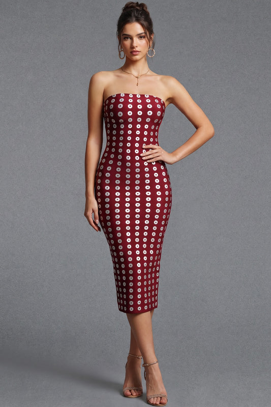 Burgundy Heavy Stretch Knit Bodycon Midi Dress burgundy heavy stretch knit midi dress - product view 1