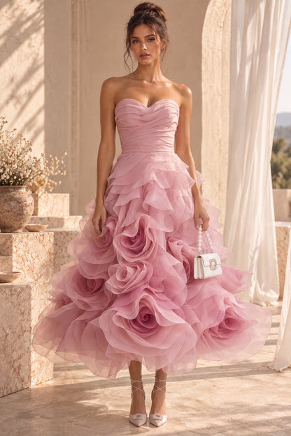 Dusty Pink Organza A-Line Ballgown Dress dusty pink organza dress - product view 1