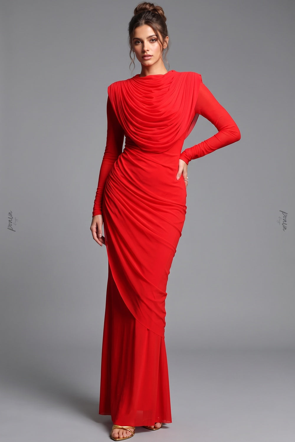 Bright Red Stretch Jersey Column Evening Gown bright red stretch jersey evening gown - product view 1