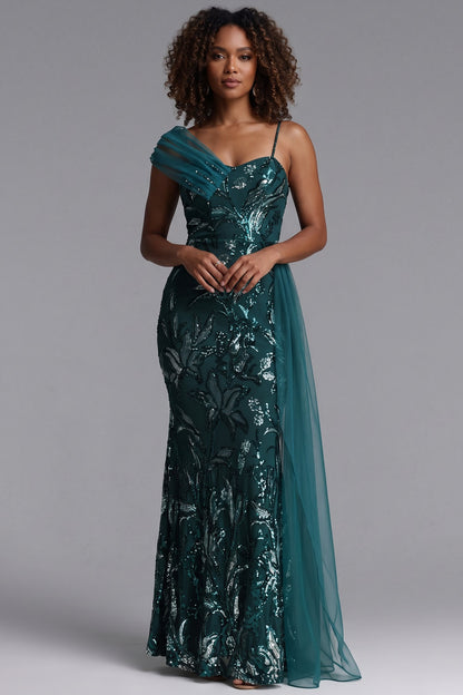 Premium Fabric One-Shoulder Sequin Gown Premium Fabric - product view 1