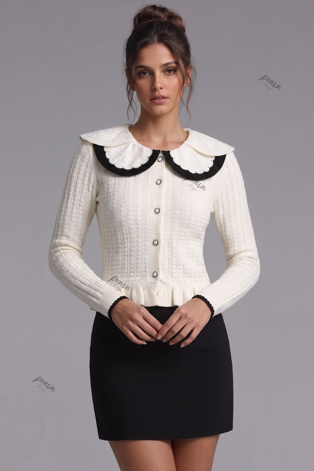 Off-White Textured Knit Fitted Peplum Cardigan off-white textured knit cardigan - product view 1
