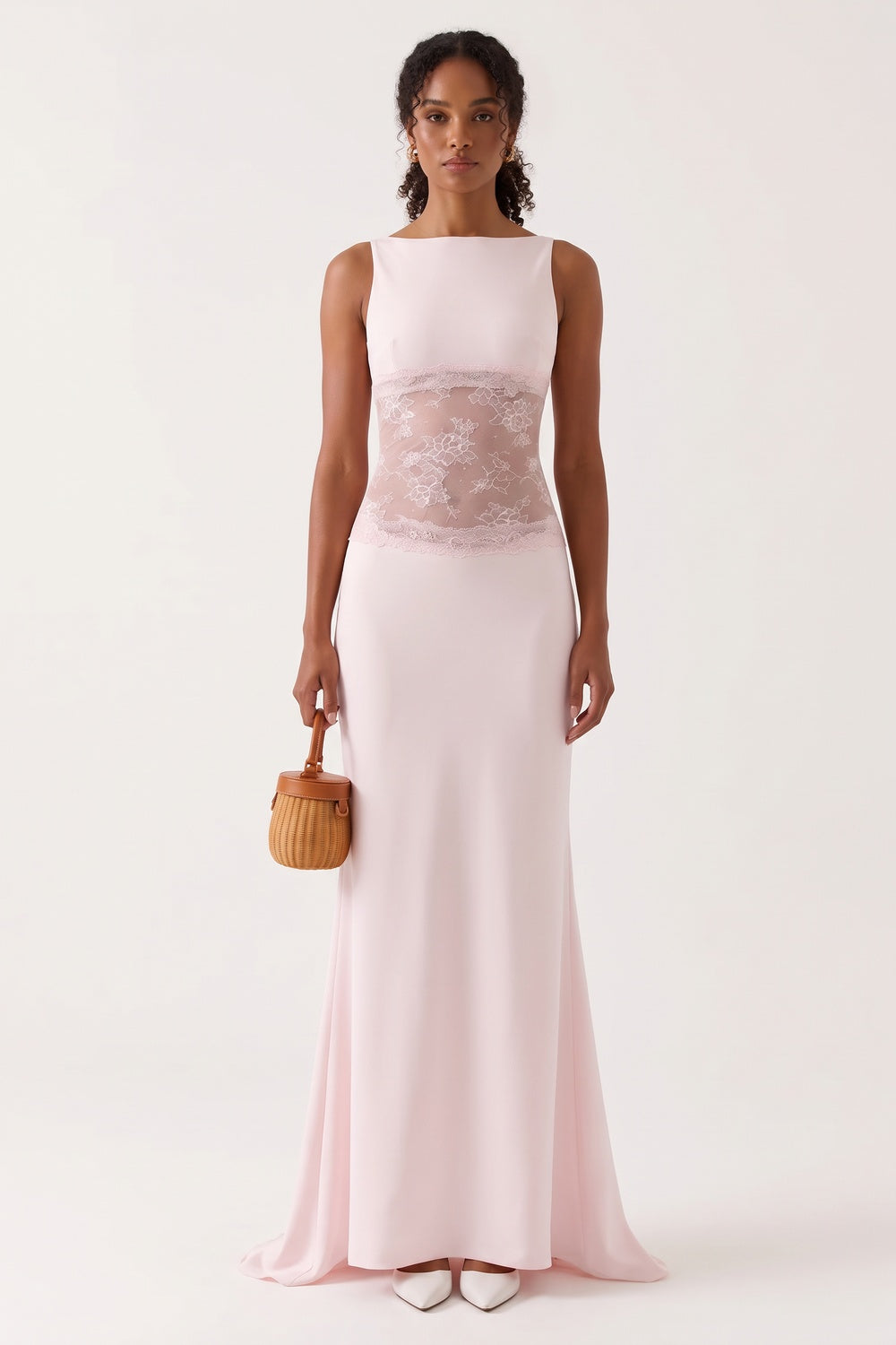 Soft Pink Lace Panel Maxi Dress Premium Fabric - product view 1