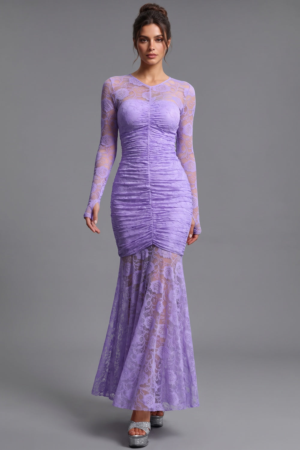 Lavender Floral Lace Mermaid Maxi Dress lavender floral lace maxi dress - product view 1