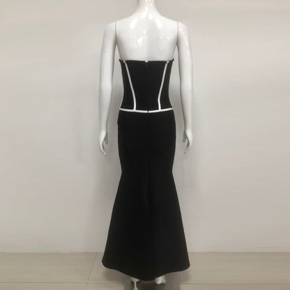 Floral embellished Strapless Maxi Dress in Black