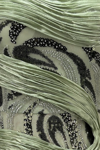 Sage Green One-Shoulder Sequin Embellished Floor-Length Gown