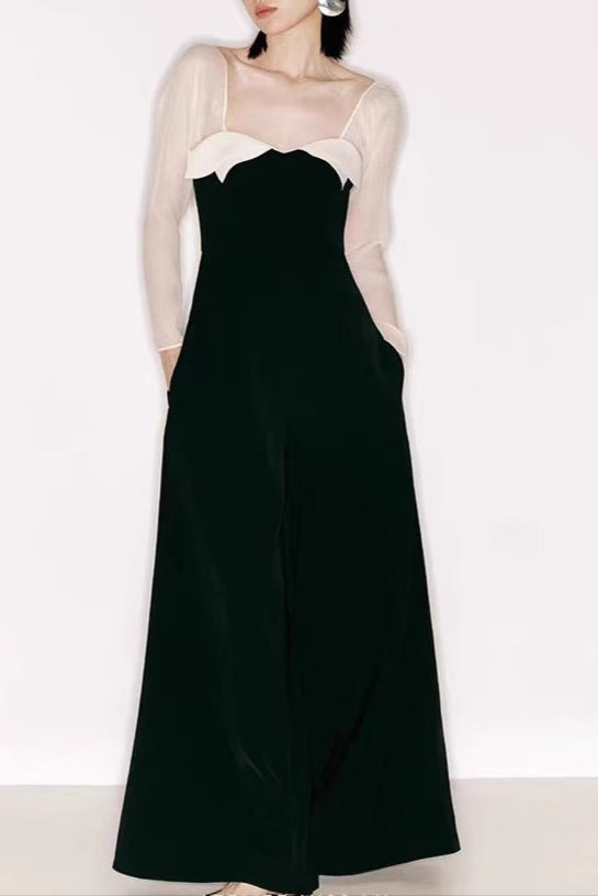 JENNY TULLE SLEEVE SQUARE NECK MAXI DRESS IN BLACK