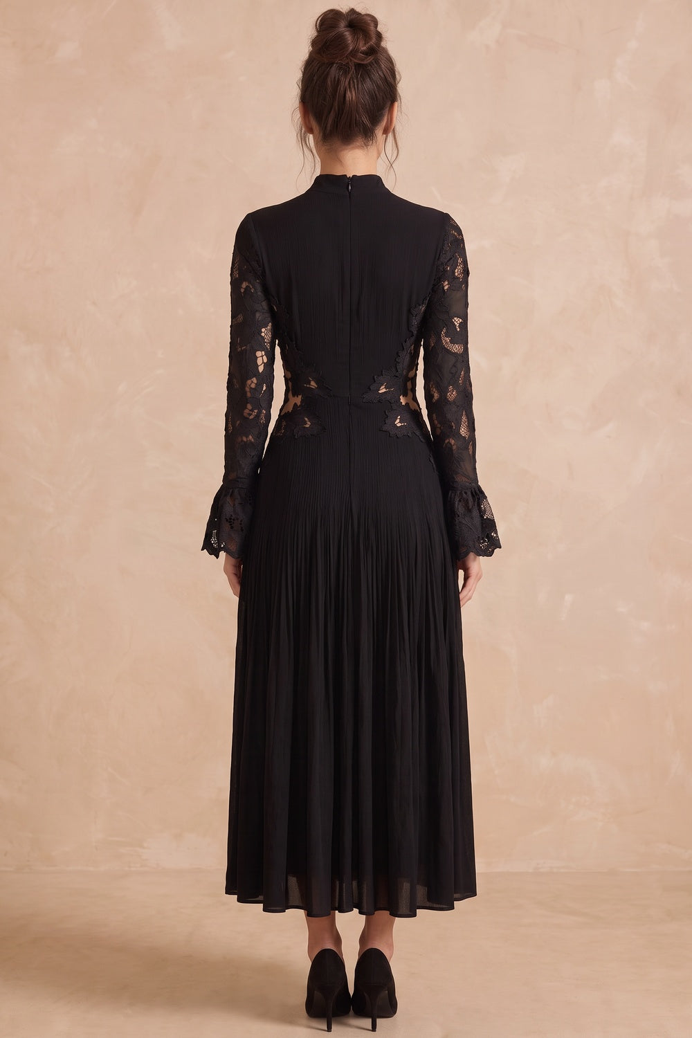 Black Matte Crepe A-line Midi Dress black matte crepe midi dress - product view 3