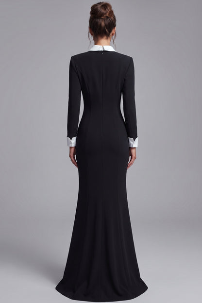 Black Structured Crepe Mermaid Gown with Crystal Embellishment black structured crepe gown - product view 3