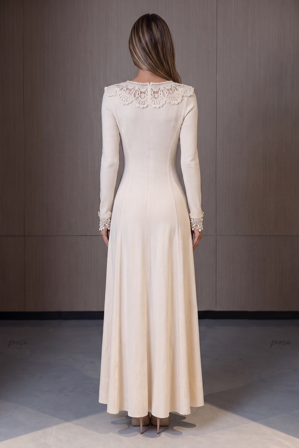 Cream Fine Knit Jersey Fit-and-Flare Dress cream fine knit jersey dress - product view 3
