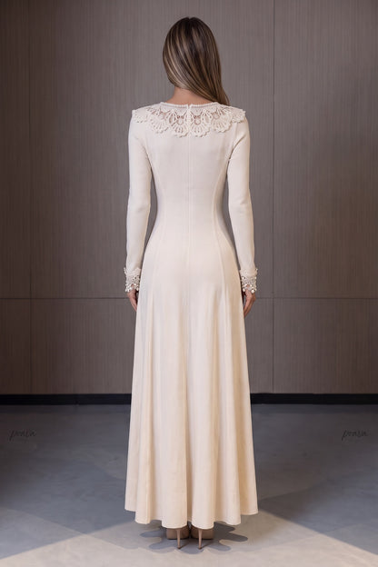 Cream Fine Knit Jersey Fit-and-Flare Dress cream fine knit jersey dress - product view 3