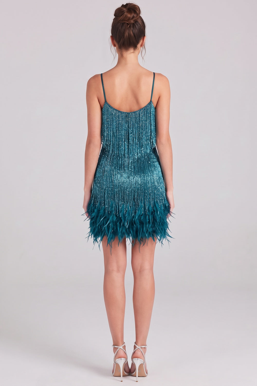 teal metallic fringe fitted shift dress teal metallic fringe dress - product view 3