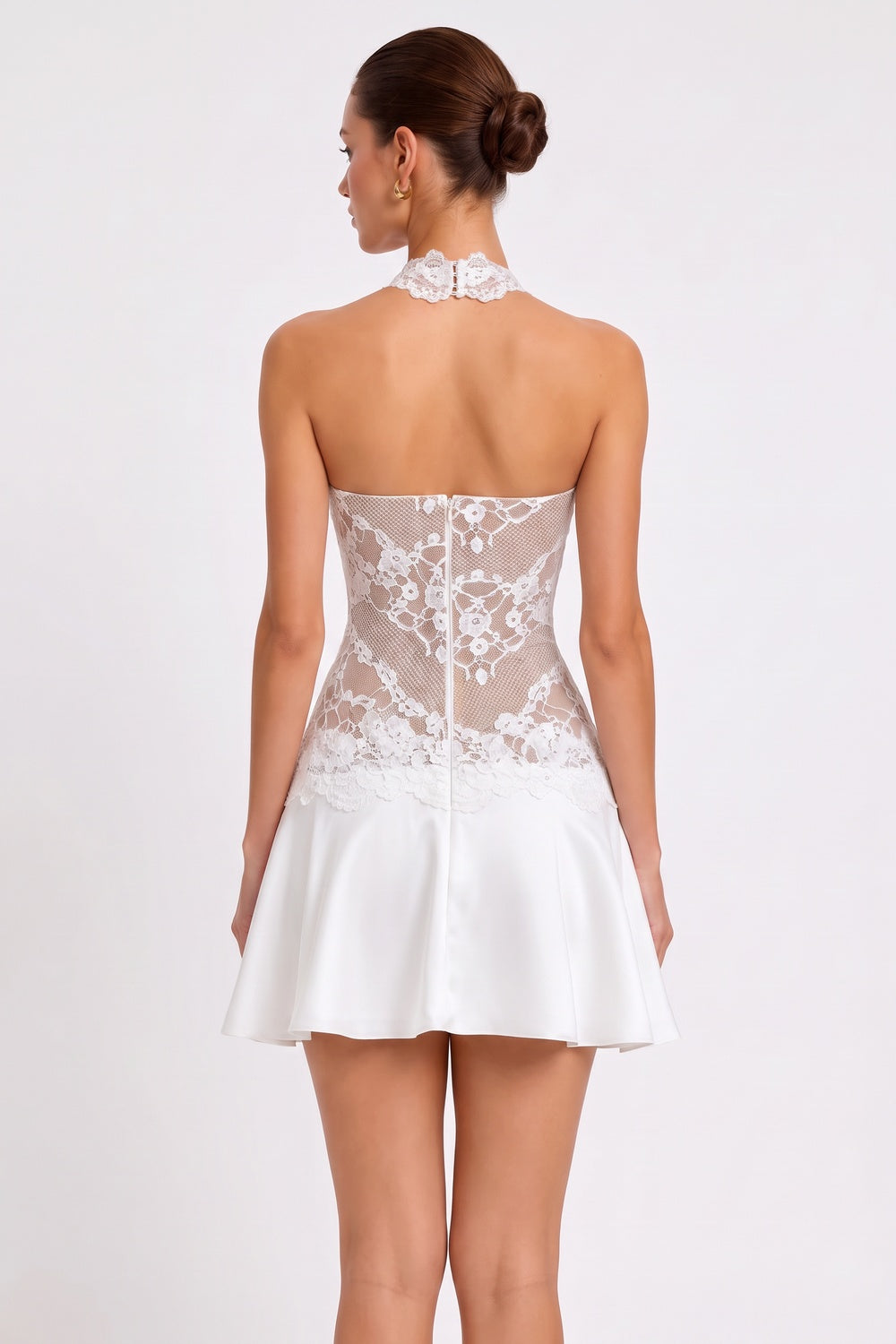 White Halter Lace Mini Dress Premium Fabric - product view 6