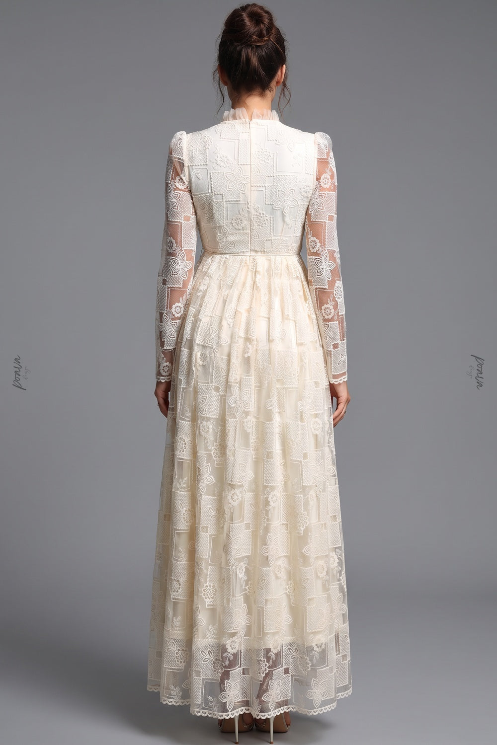 Cream Lace A-Line Maxi Dress cream lace dress - product view 2