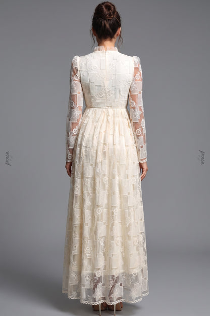 Cream Lace A-Line Maxi Dress cream lace dress - product view 2