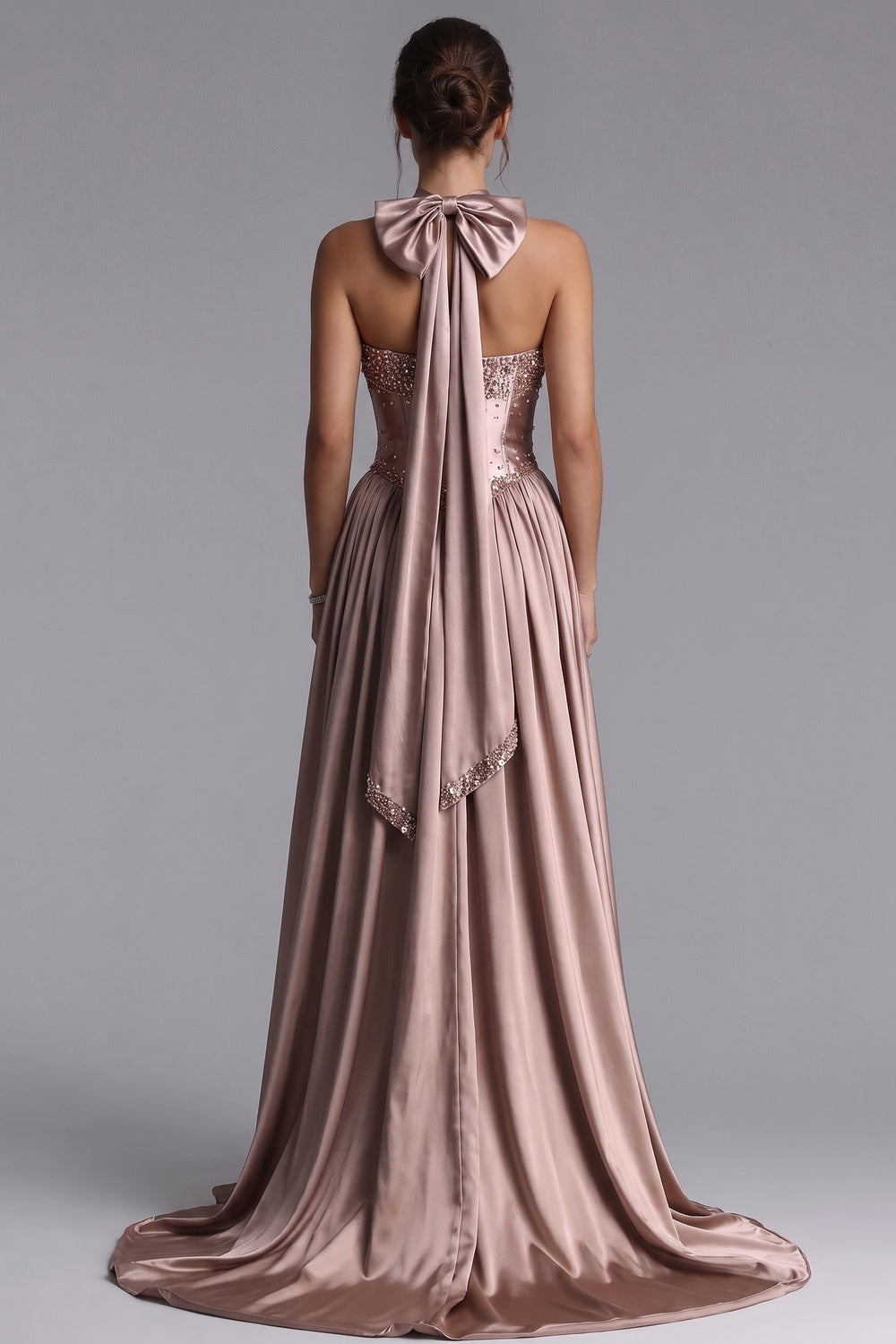 Rose Gold Satin A-Line Evening Gown rose gold, dusty rose satin evening gown - product view 3
