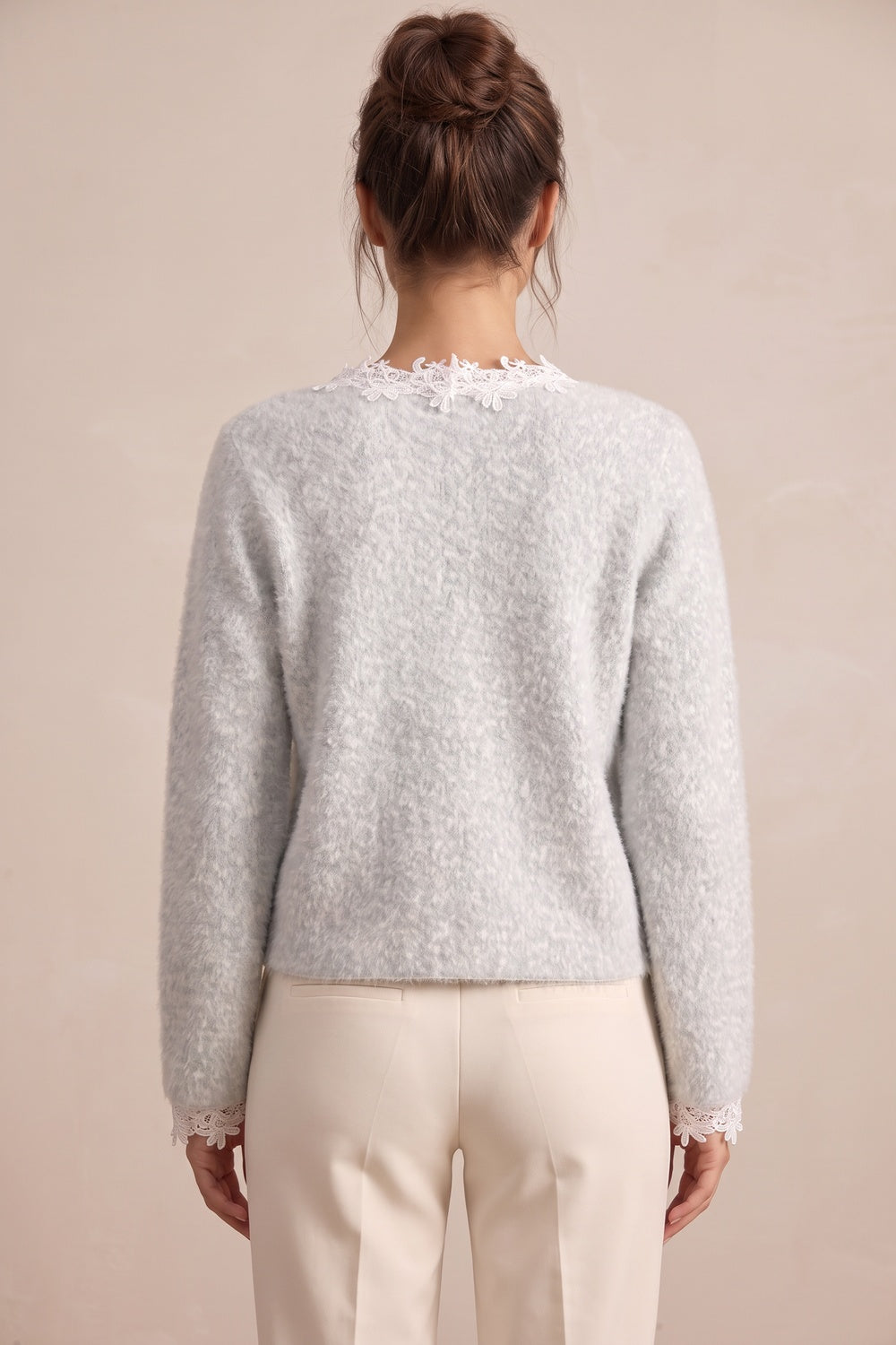 pale ice blue mohair-blend knit boxy, slightly cropped cardigan pale ice blue, light grey mohair-blend knit cardigan - product view 3
