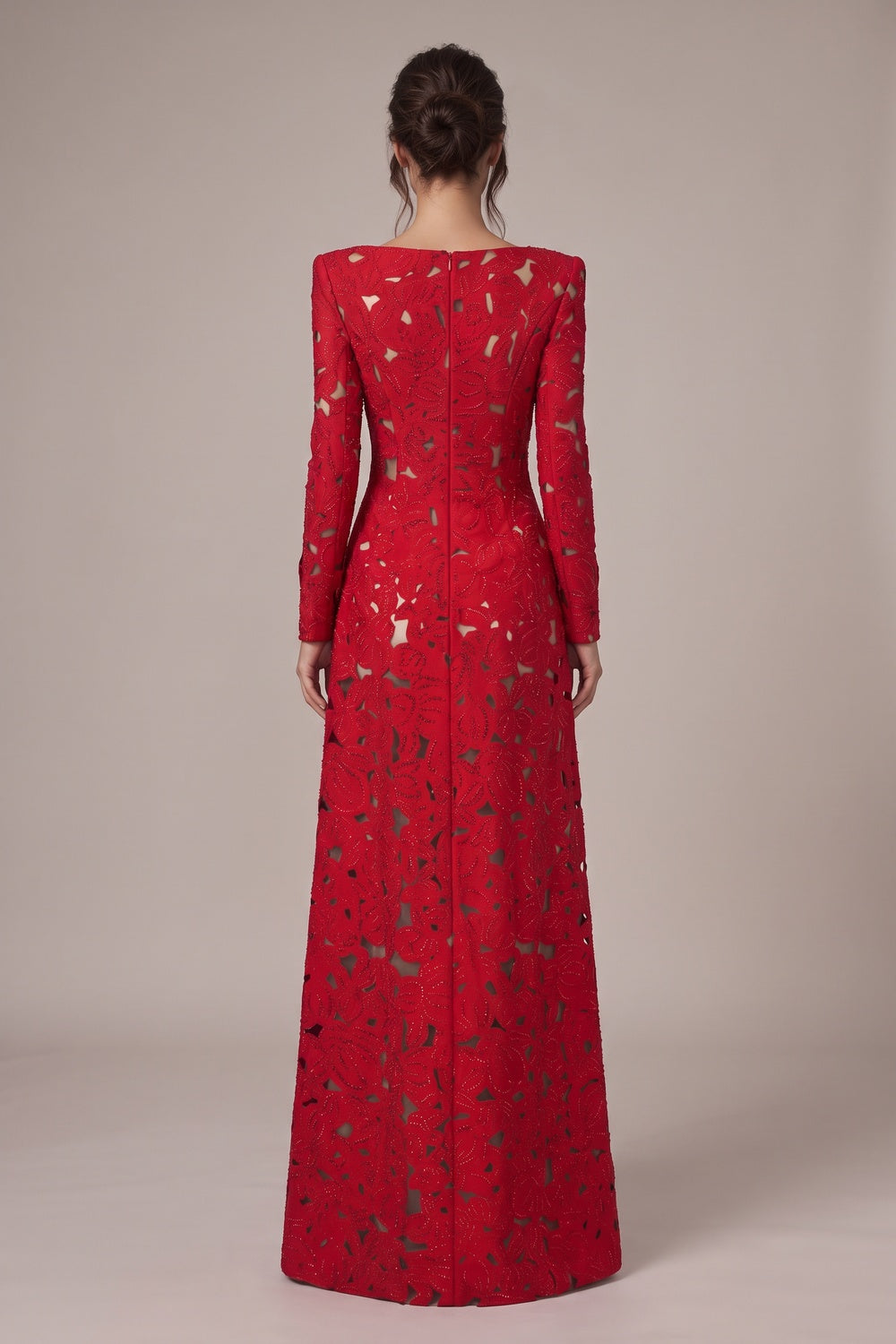 Red Laser-Cut Structured Fabric A-Line Gown red laser-cut structured fabric gown - product view 3