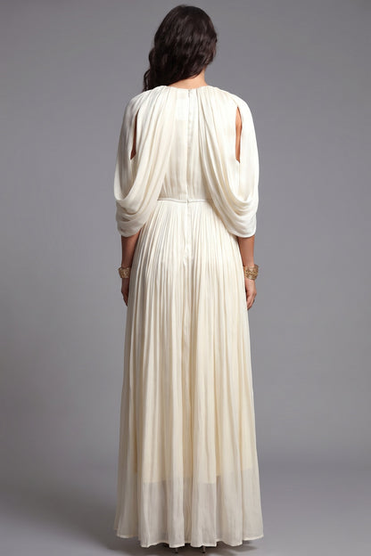 Cream Chiffon A-Line Gown with Cape Sleeves cream chiffon gown - product view 3