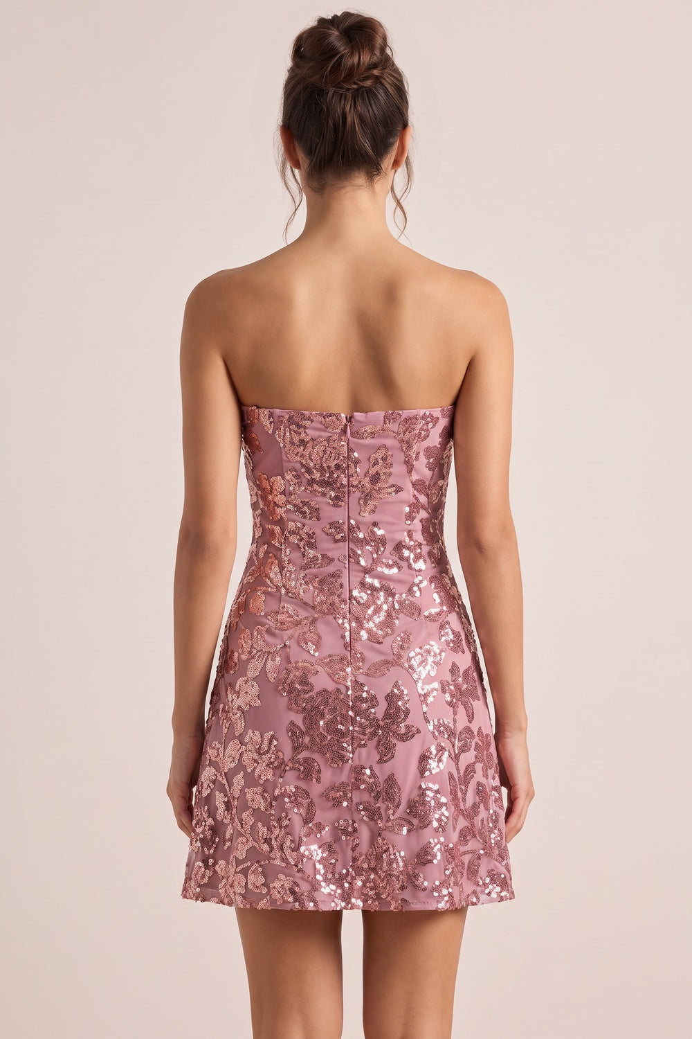 Dusty Pink Sequined Mesh Overlay A-Line Mini Dress dusty pink sequined mesh overlay dress - product view 3