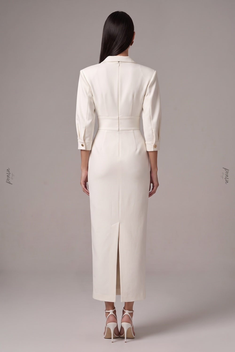Ivory Structured Crepe Sheath Midi Dress ivory structured crepe midi dress - product view 3